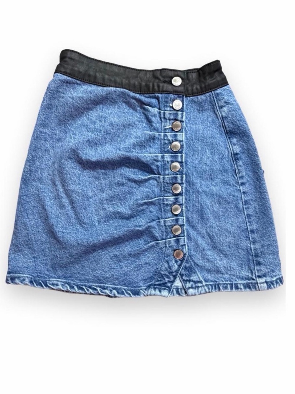 Social Tourist Ultra High Rise Denim Mini Skirt Size 0 W24 Faux Leather Trim